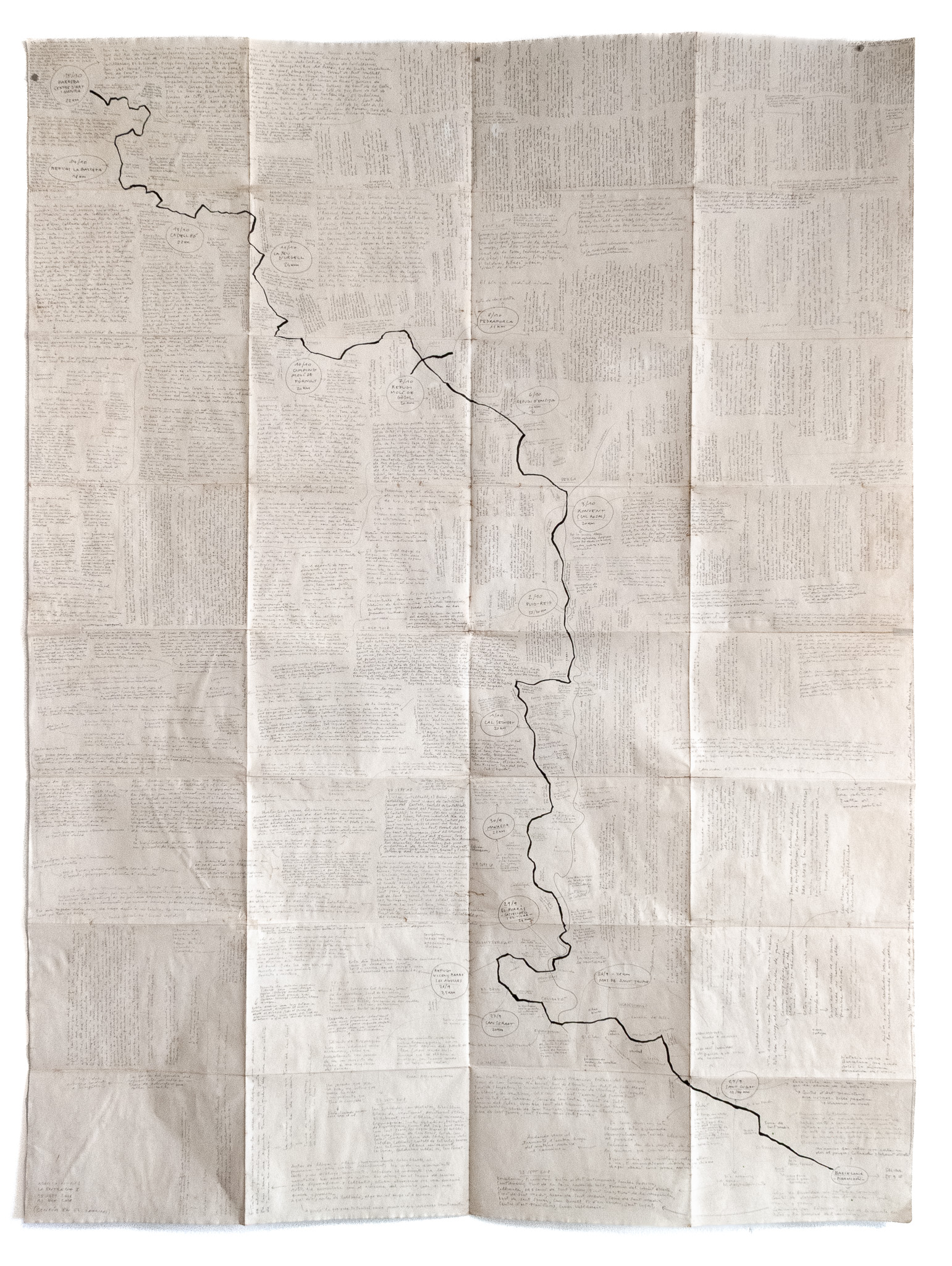 Travel map (La Entrega I), 2018, mixed media on paper, 200 × 150 cm