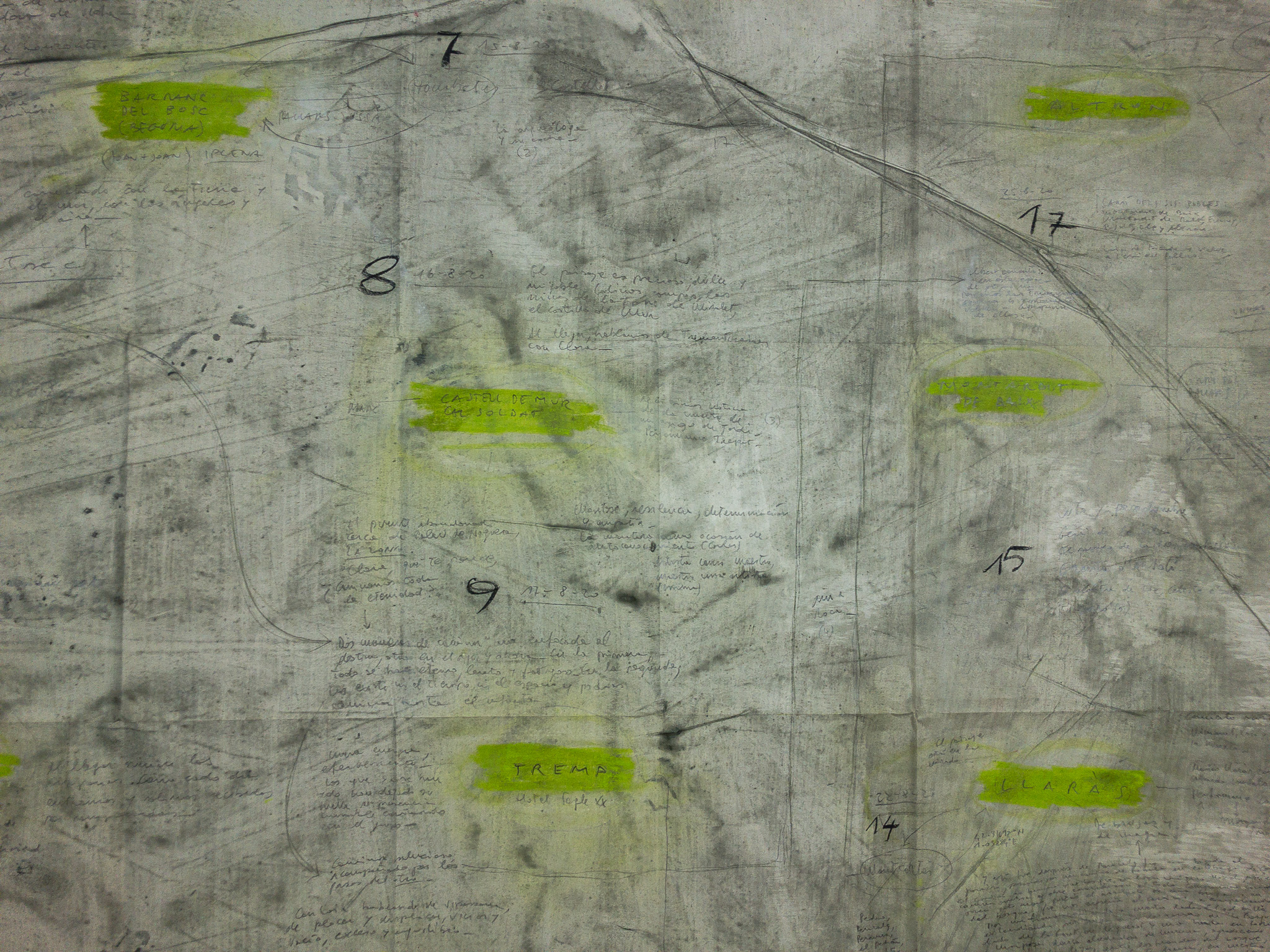 Travel map (Grand Tour 2020), 2020, mixed media on paper, 150 × 300 cm