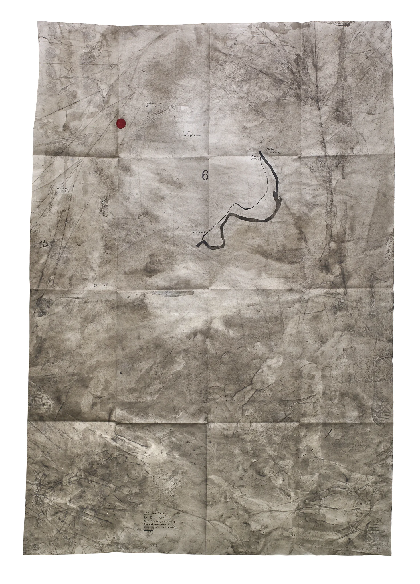 Mapa Sequere 05, técnica mixta y collage sobre papel, 150 × 100 cm