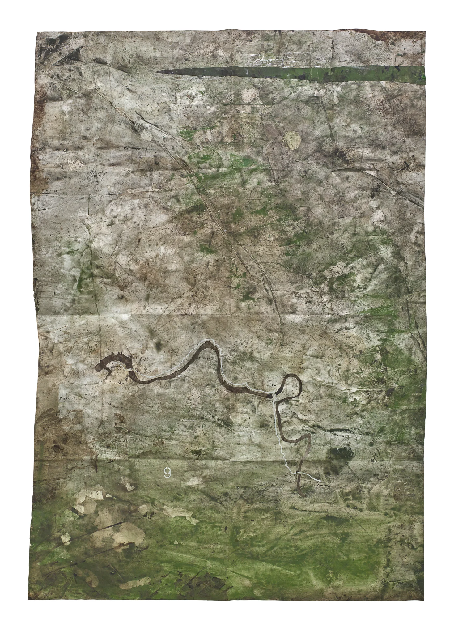 Mapa Sequere 07, técnica mixta y collage sobre papel, 150 × 100 cm