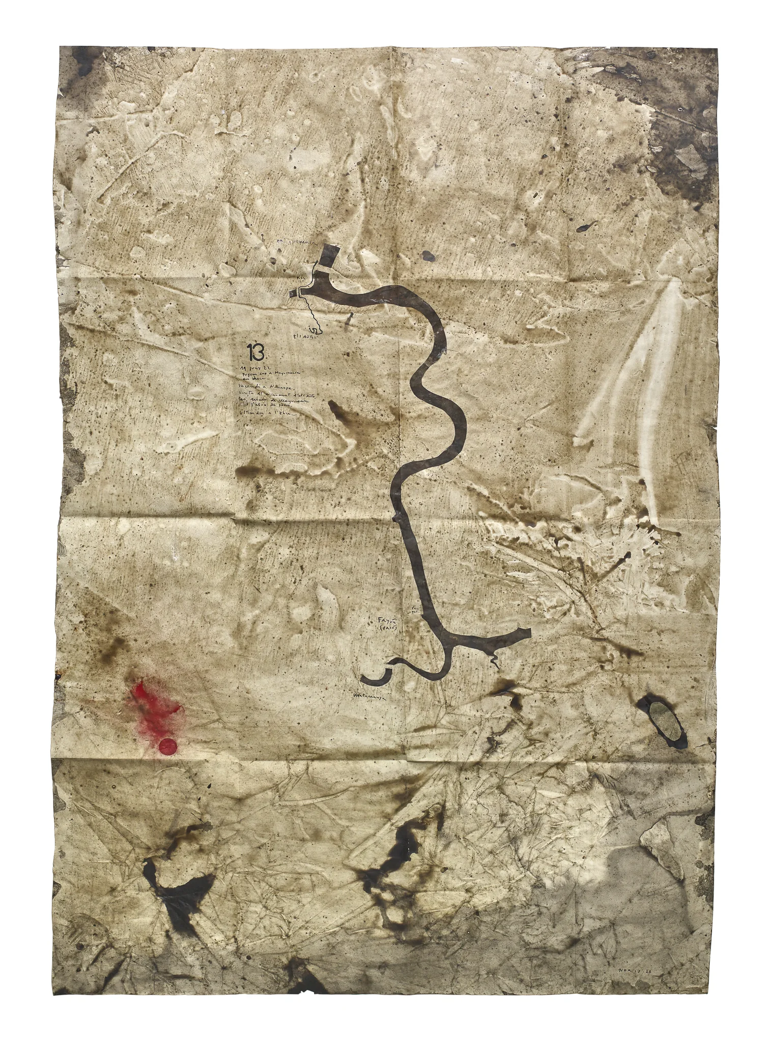 Mapa Sequere 10, técnica mixta y collage sobre papel, 150 × 100 cm